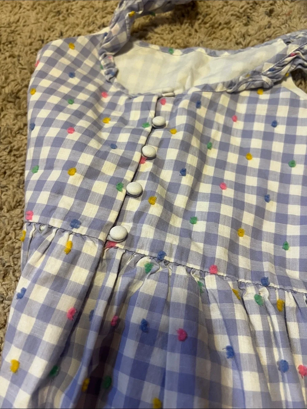 GAP Blue Gingham Sundress with Multicolor Dot Accents